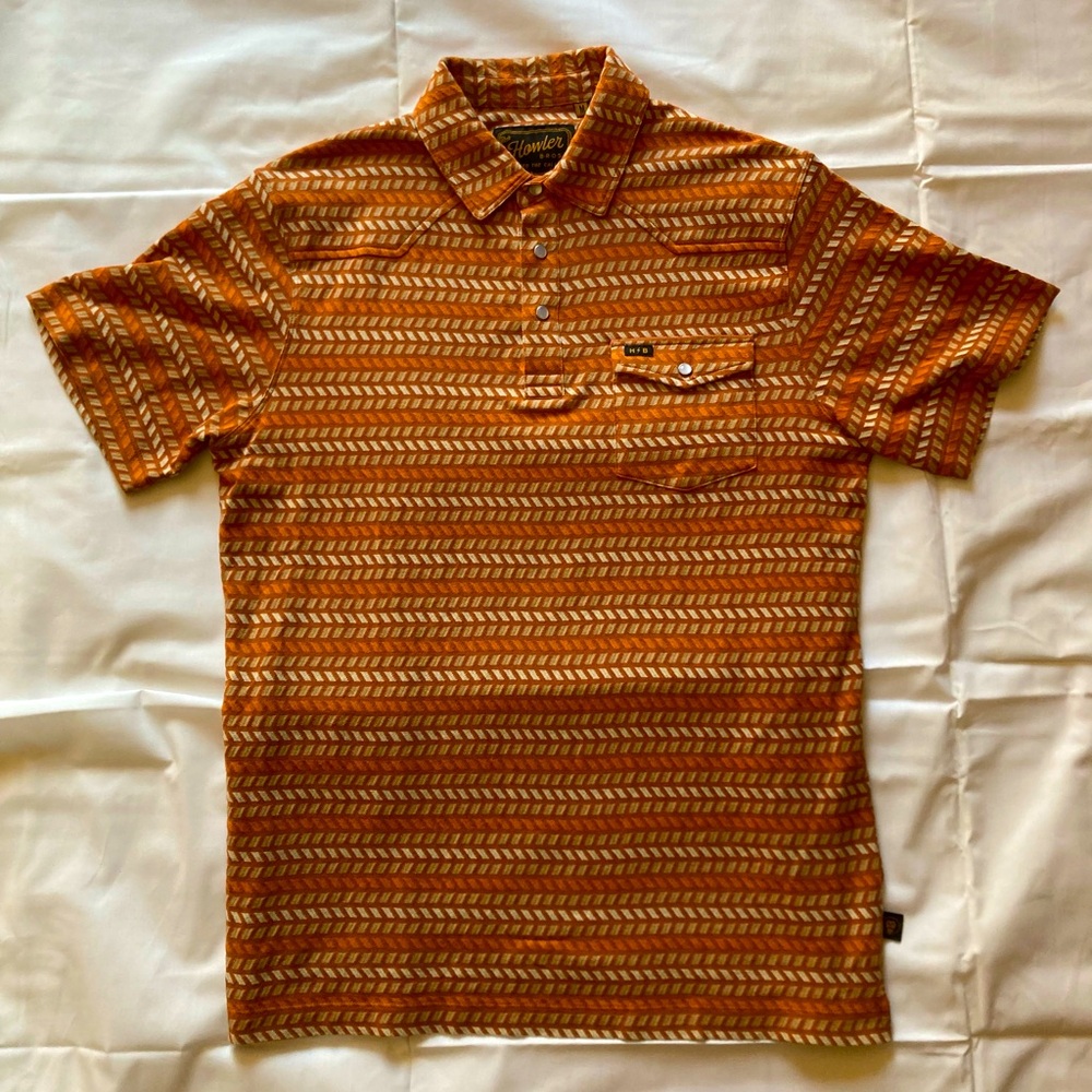 Howler Brothers Orange Chevron Stripe Polo